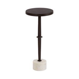 White Marble and Black Metal Round Accent Table