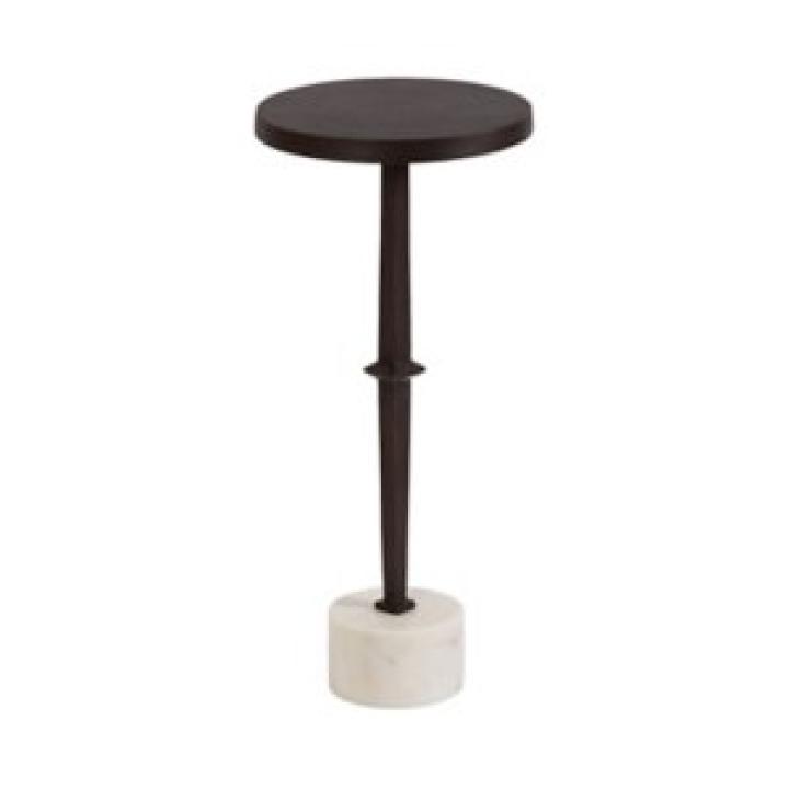 White Marble and Black Metal Round Accent Table