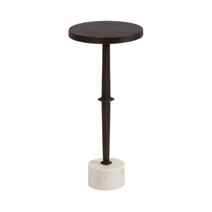White Marble and Black Metal Round Accent Table