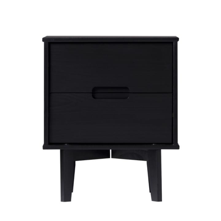 Midnight Black Wood 2-Drawer Modern Nightstand