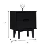 Midnight Black Wood 2-Drawer Modern Nightstand