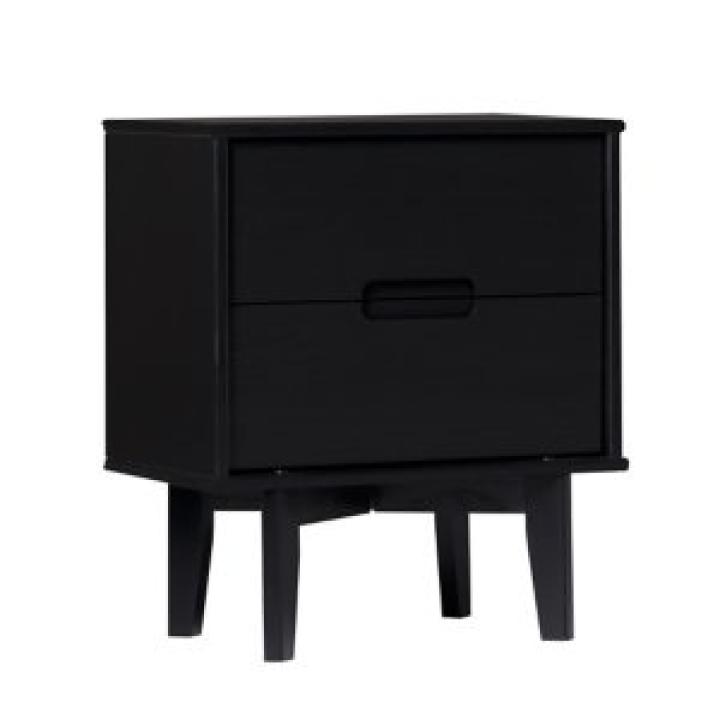 Midnight Black Wood 2-Drawer Modern Nightstand