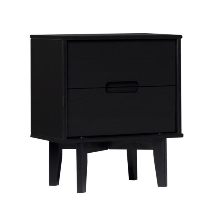 Midnight Black Wood 2-Drawer Modern Nightstand