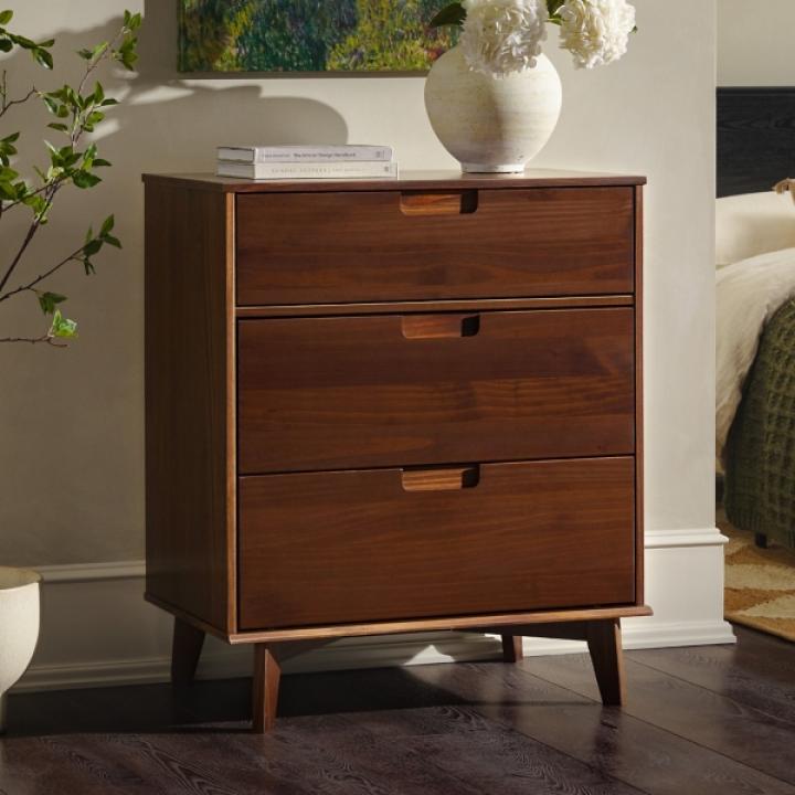 Walnut Mid-Century Modern 3-Drawer Dresser