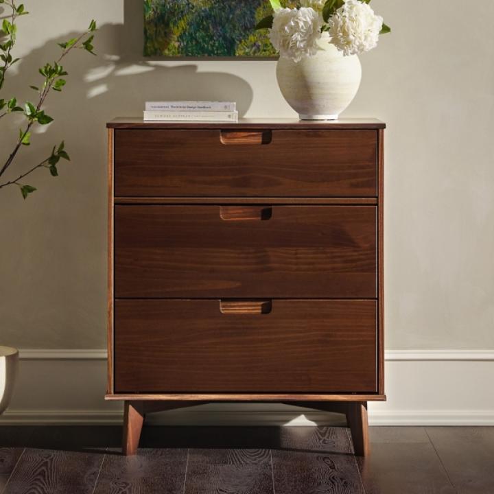Walnut Mid-Century Modern 3-Drawer Dresser