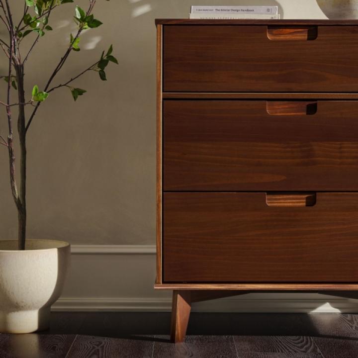 Walnut Mid-Century Modern 3-Drawer Dresser