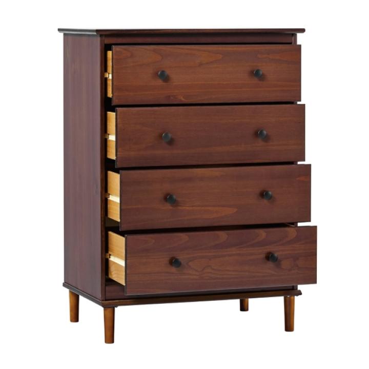 Walnut Mid-Century Modern 4-Drawer Wood Dresser