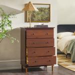 Walnut Mid-Century Modern 4-Drawer Wood Dresser