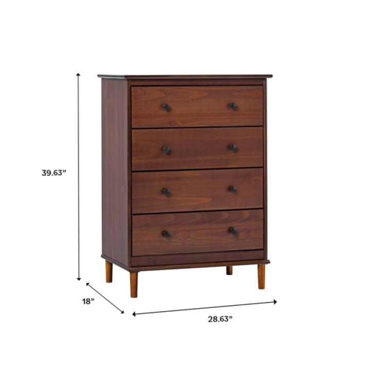Walnut Mid-Century Modern 4-Drawer Wood Dresser