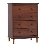 Walnut Mid-Century Modern 4-Drawer Wood Dresser