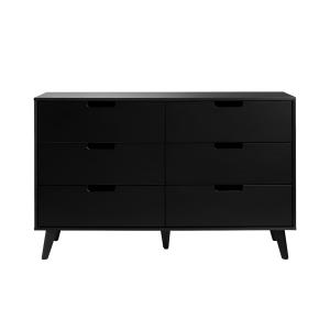 Black Simple Grooved Handle 6-Drawer Dresser