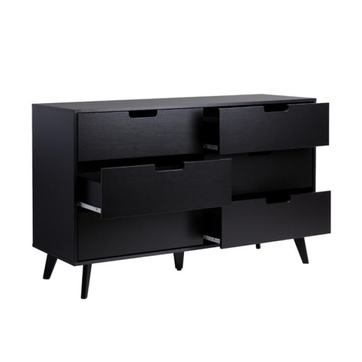 Black Simple Grooved Handle 6-Drawer Dresser