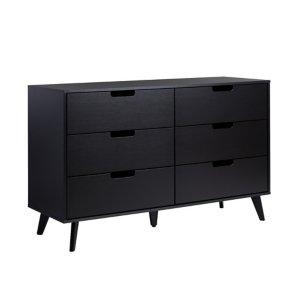 Black Simple Grooved Handle 6-Drawer Dresser
