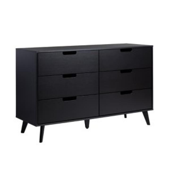 Black Simple Grooved Handle 6-Drawer Dresser