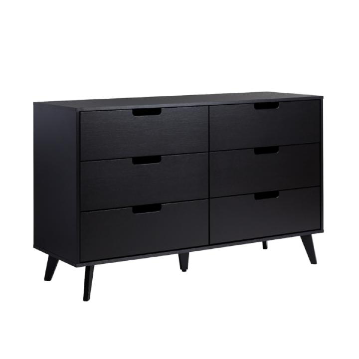 Black Simple Grooved Handle 6-Drawer Dresser