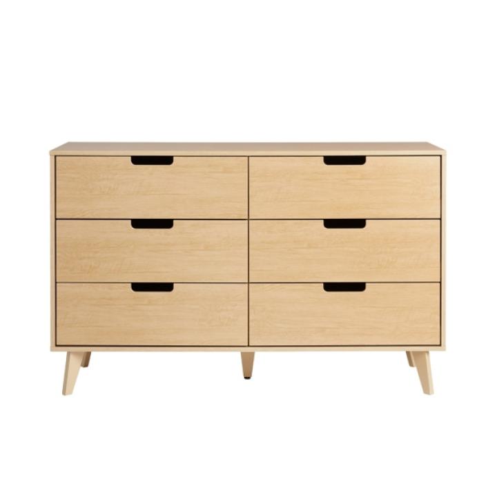 Oak Wood Simple Grooved Handle 6-Drawer Dresser
