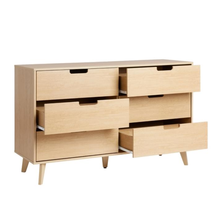Oak Wood Simple Grooved Handle 6-Drawer Dresser
