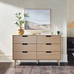 Oak Wood Simple Grooved Handle 6-Drawer Dresser