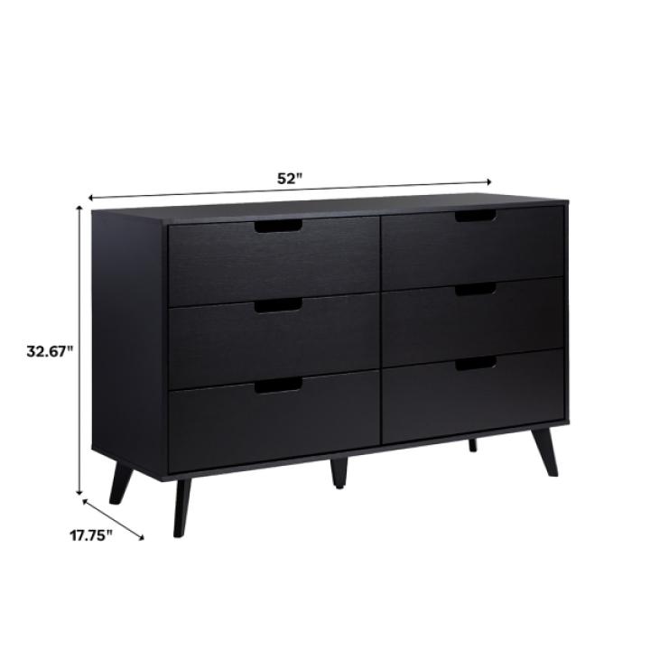 Oak Wood Simple Grooved Handle 6-Drawer Dresser