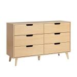 Oak Wood Simple Grooved Handle 6-Drawer Dresser