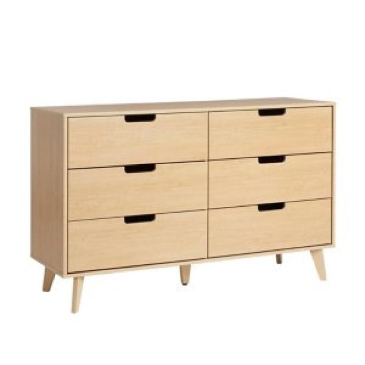 Oak Wood Simple Grooved Handle 6-Drawer Dresser
