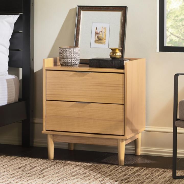 Natural Pine 2-Drawer Gallery Top Nightstand