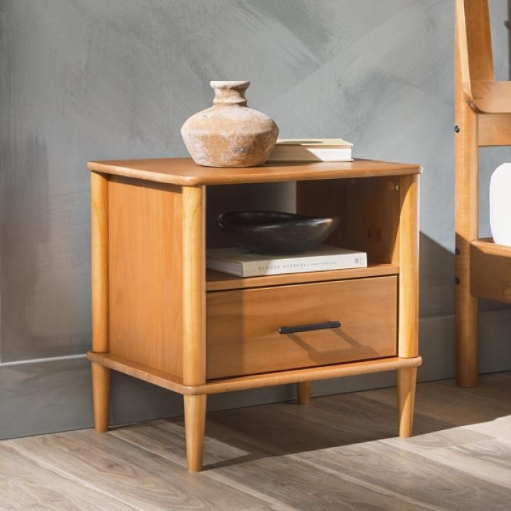 Caramel Brown Wood Cubby Nightstand