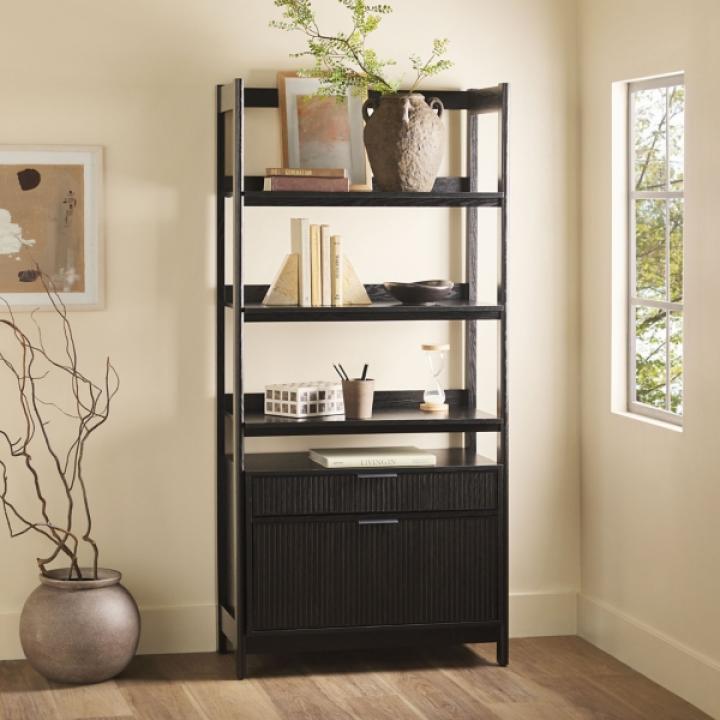 Black Modern Bookcase with Drawers