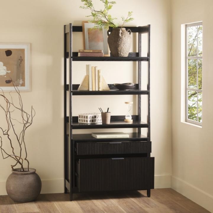 Black Modern Bookcase with Drawers