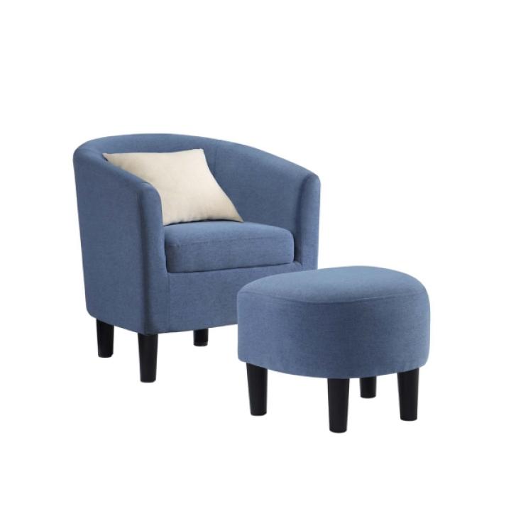 Blue Churchill Accent Chair & Ottoman Set