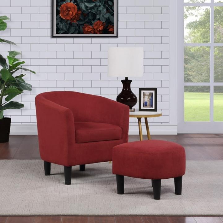 Red Churchill Accent Chair & Ottoman Set