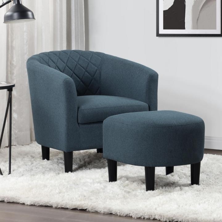 Navy Diamond Tufted Accent Chair & Ottoman Set