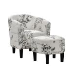 Black & White Floral Accent Chair & Ottoman Set