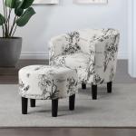 Black & White Floral Accent Chair & Ottoman Set