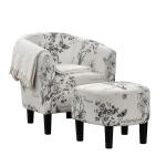 Black & White Floral Accent Chair & Ottoman Set