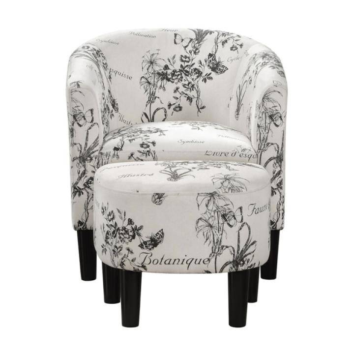 Black & White Floral Accent Chair & Ottoman Set