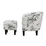 Black & White Floral Accent Chair & Ottoman Set