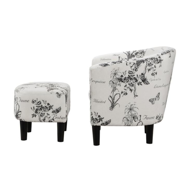 Black & White Floral Accent Chair & Ottoman Set