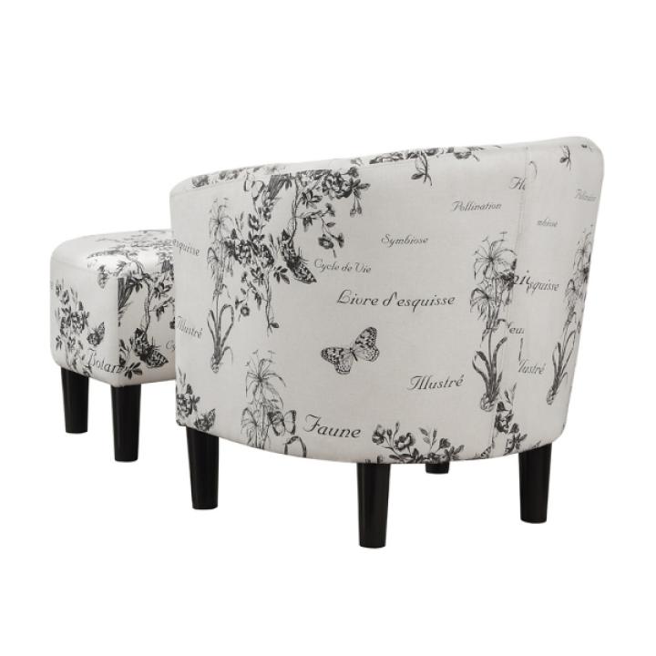 Black & White Floral Accent Chair & Ottoman Set