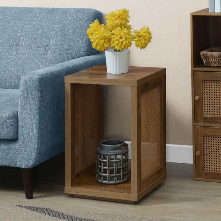 Northfield Brown Woven Rattan Open Accent Table