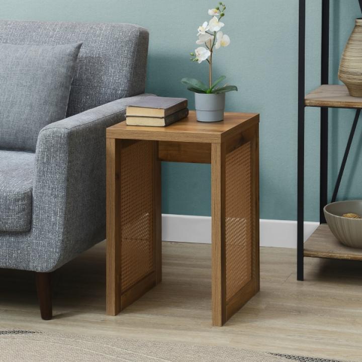 Northfield Brown Rattan Sides Open Accent Table