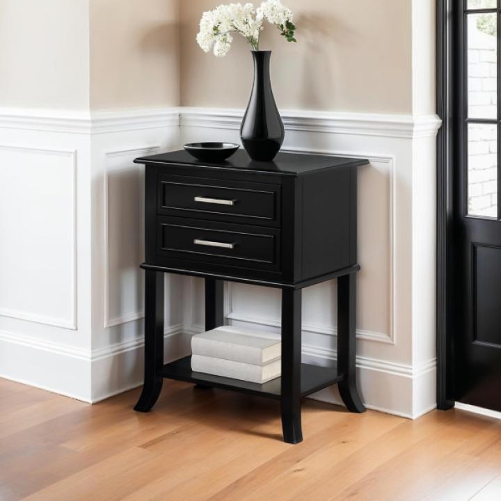 Black Flared Two-Drawer Accent Table