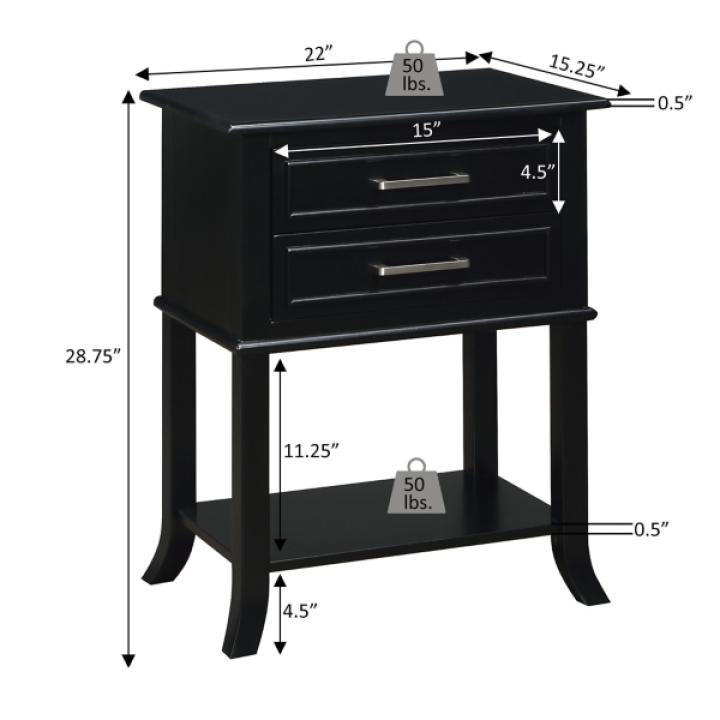 Black Flared Two-Drawer Accent Table