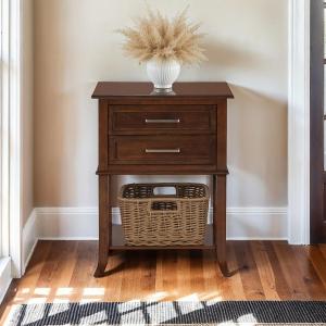 Brown Flared Two-Drawer Accent Table