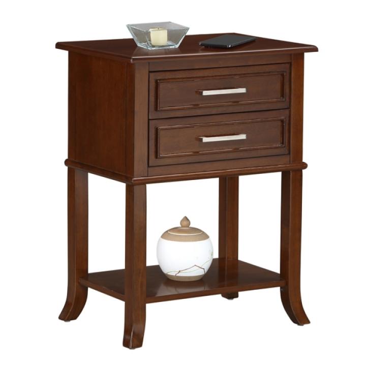 Brown Flared Two-Drawer Accent Table