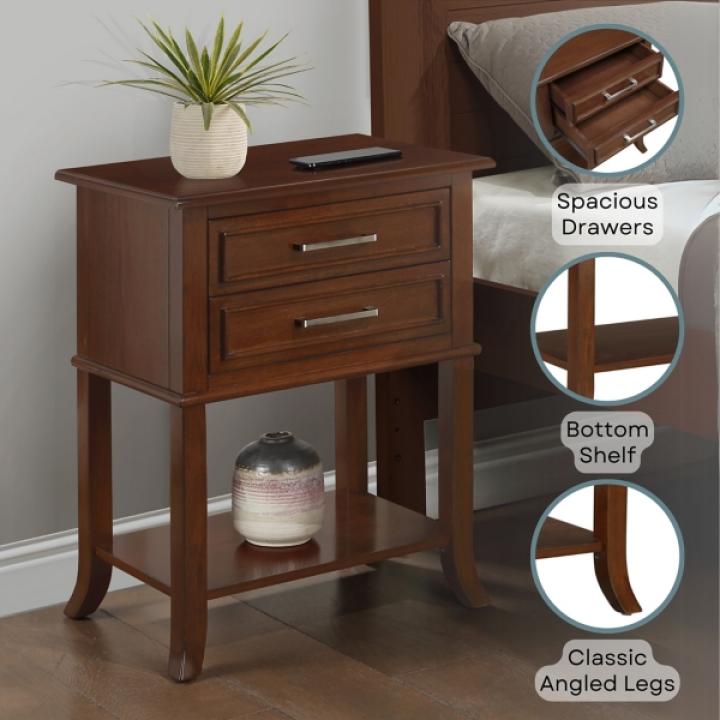 Brown Flared Two-Drawer Accent Table