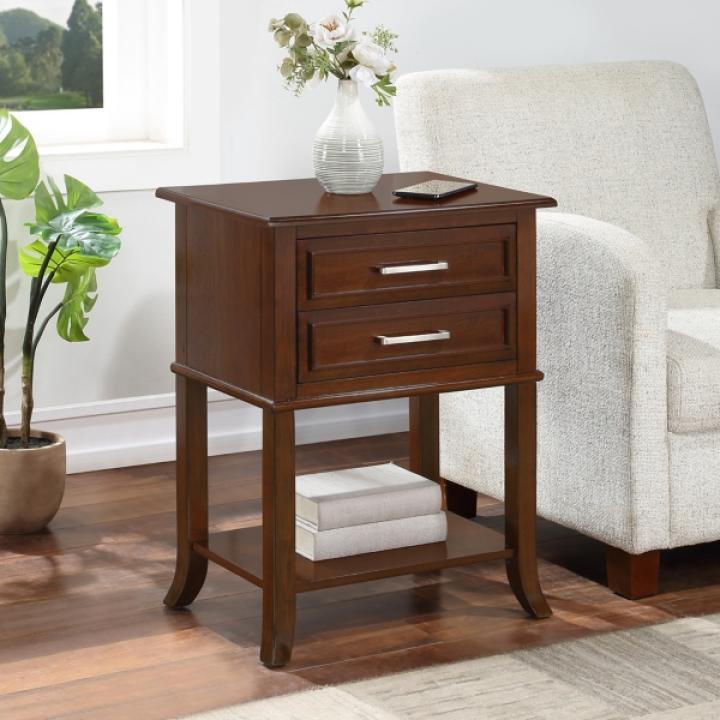 Brown Flared Two-Drawer Accent Table