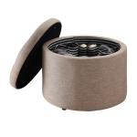 Tan Upholstered Round Shoe Storage Ottoman