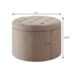 Tan Upholstered Round Shoe Storage Ottoman
