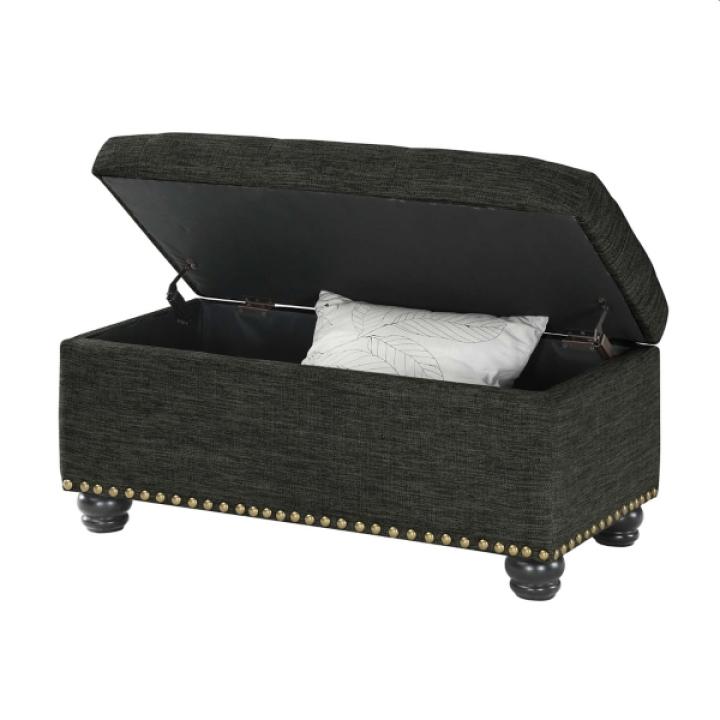 Gray Tufted Jess Storage Ottoman Bench